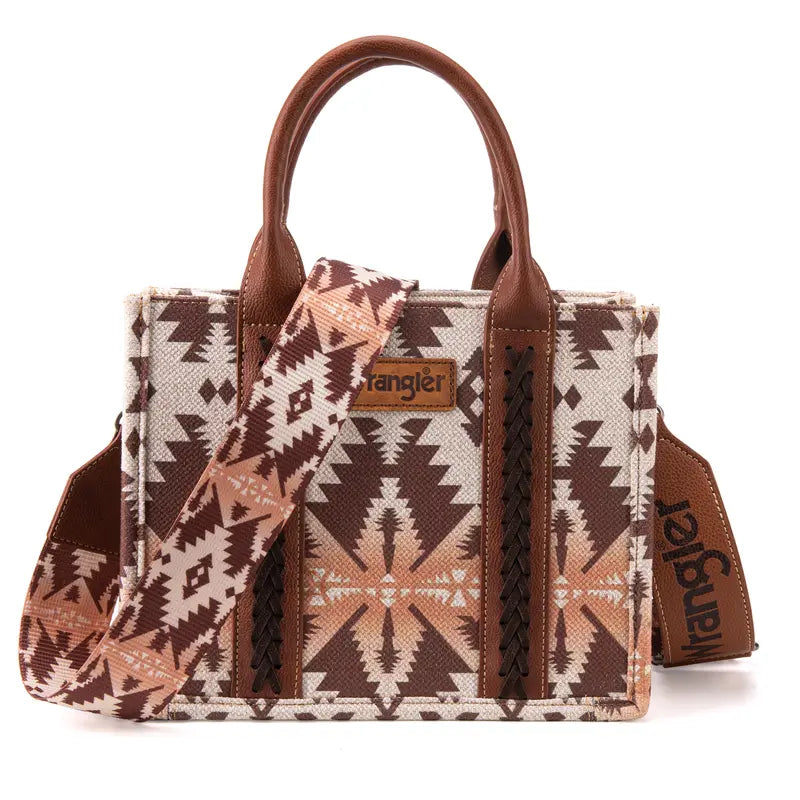 Wrangler Southwestern Dual Sided Print Canvas Tote/Crossbody Bag