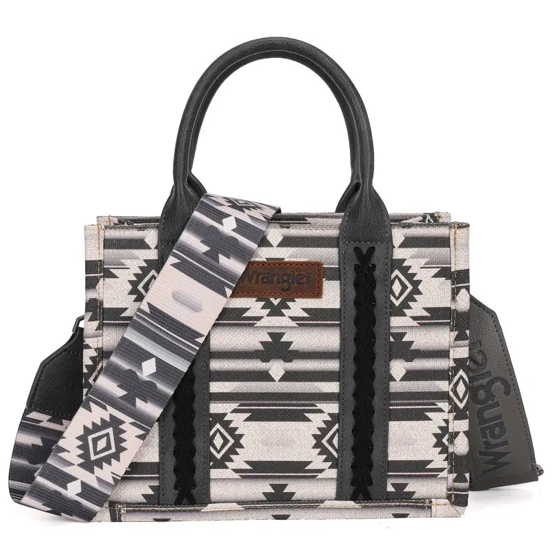 Wrangler Southwestern Dual Sided Print Canvas Tote/Crossbody Bag