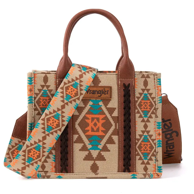 Wrangler Southwestern Dual Sided Print Canvas Tote/Crossbody Bag