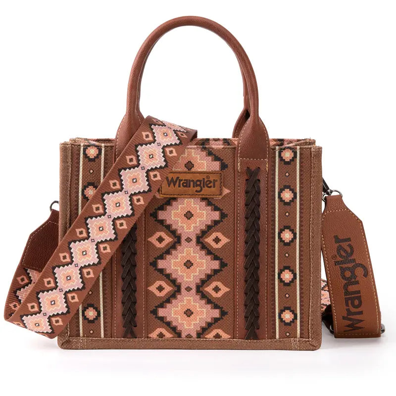 Wrangler Southwestern Dual Sided Print Canvas Tote/Crossbody Bag