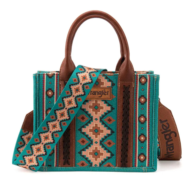 Wrangler Southwestern Dual Sided Print Canvas Tote/Crossbody Bag