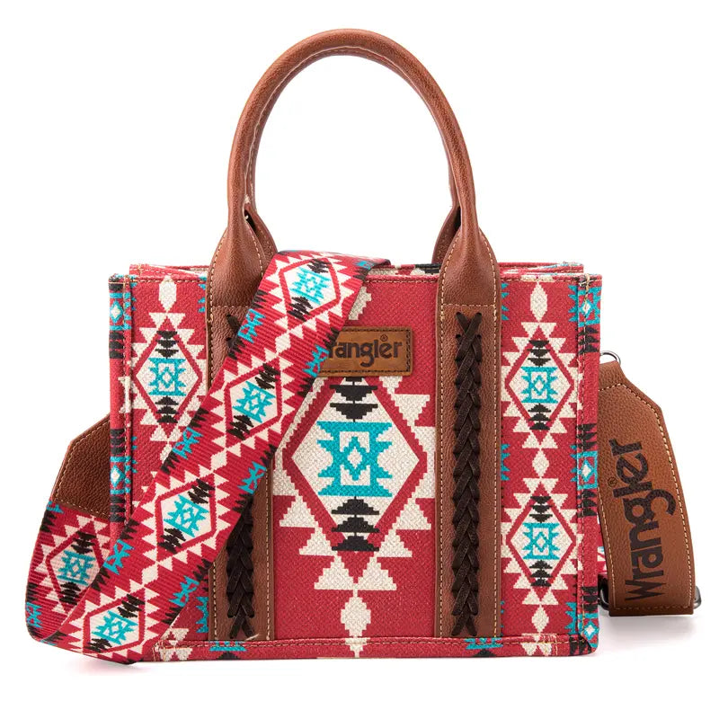 Wrangler Southwestern Dual Sided Print Canvas Tote/Crossbody Bag