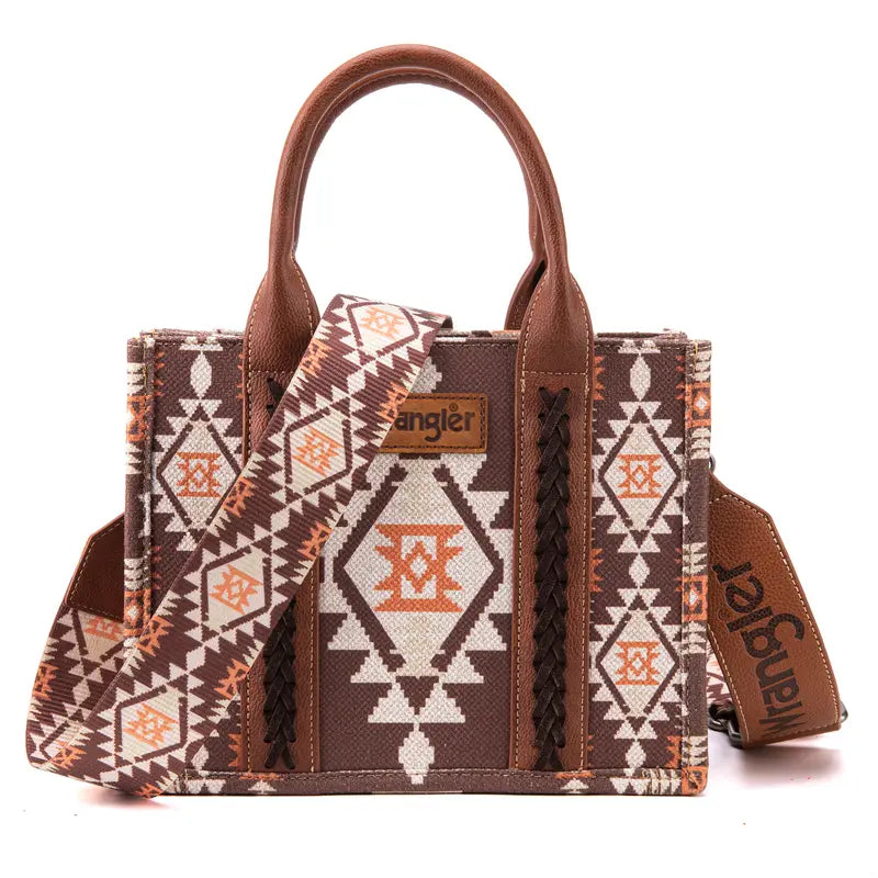 Wrangler Southwestern Dual Sided Print Canvas Tote/Crossbody Bag
