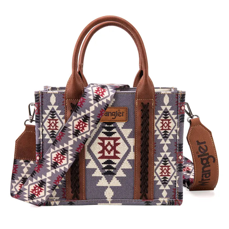 Wrangler Southwestern Dual Sided Print Canvas Tote/Crossbody Bag