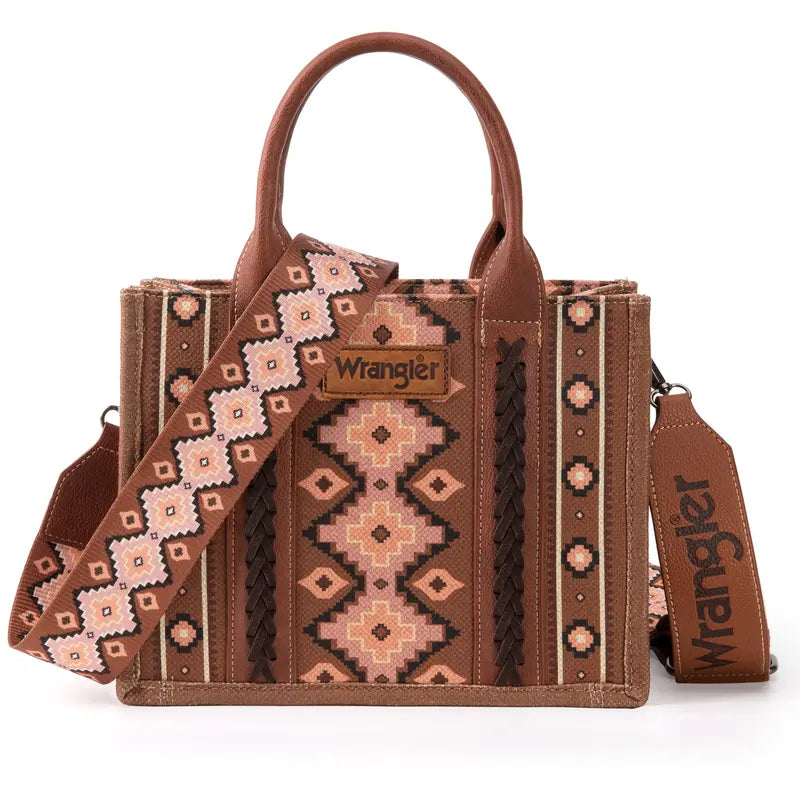 Wrangler Southwestern Dual Sided Print Canvas Tote/Crossbody Bag