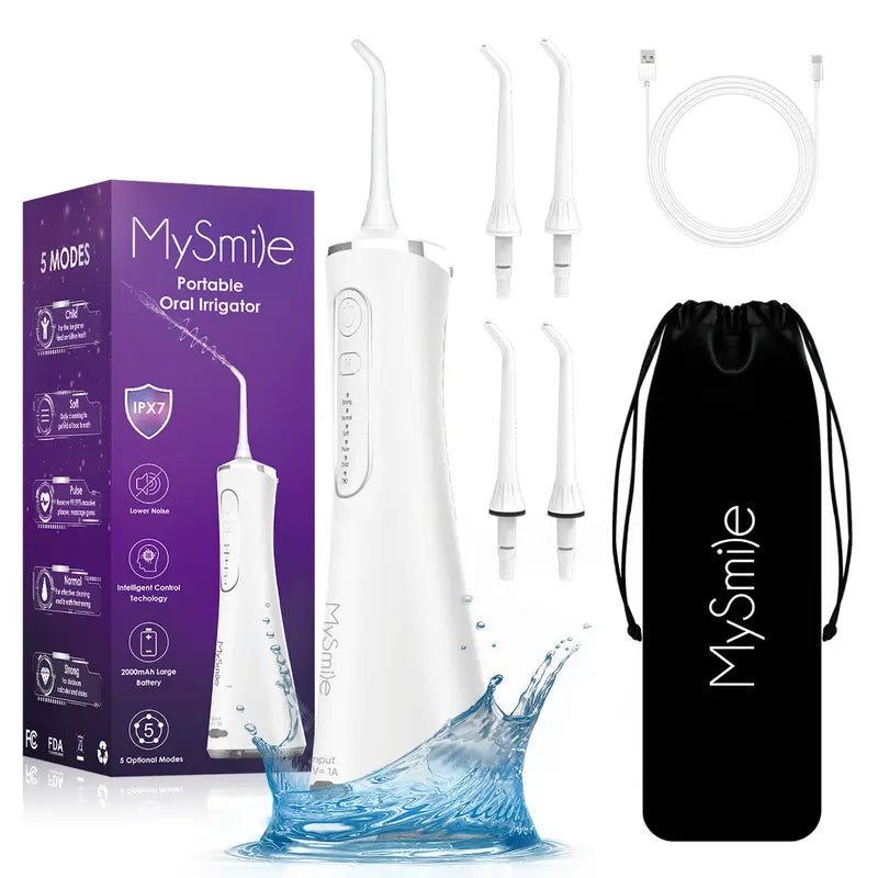 Mysmile Cordless Select (LP211) Oral Irrigator Water Flosser W/ 260ML Water Tank 5 Cleaning Modes 8 Replaceable Jet Tips and Storage Bag Mothers Day Gifts Daily Nozzle Cleansing